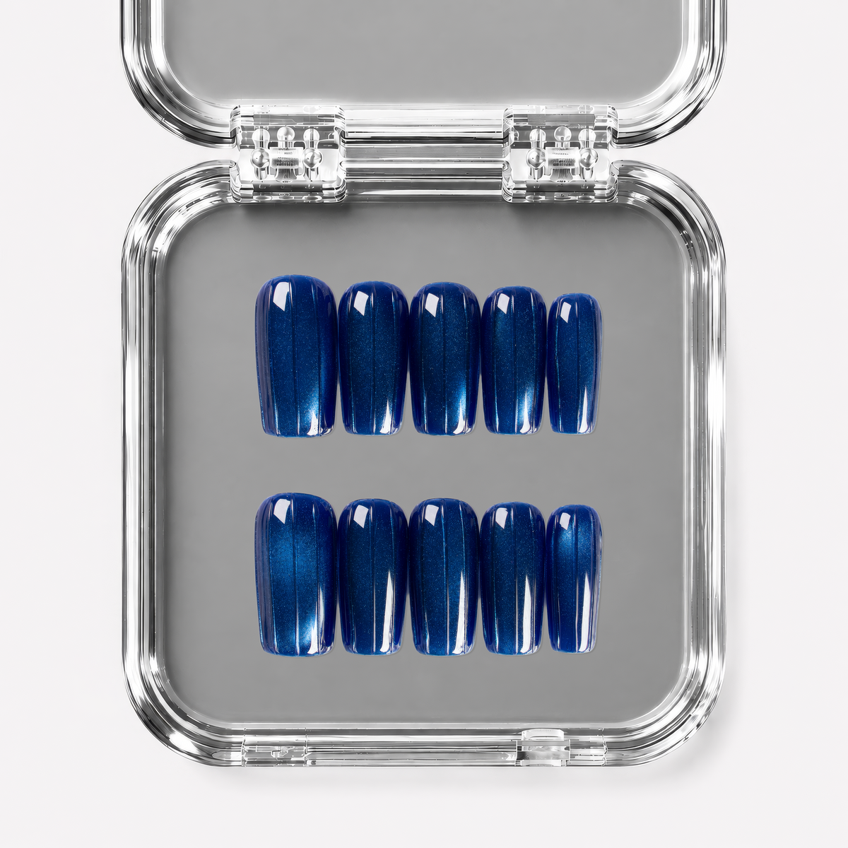 9 TO 5, square press-on nails, medium length, cat-eye, view 1