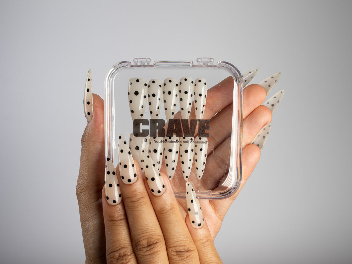 CC ME, stiletto press-on nails, long length, polka dots, view 5