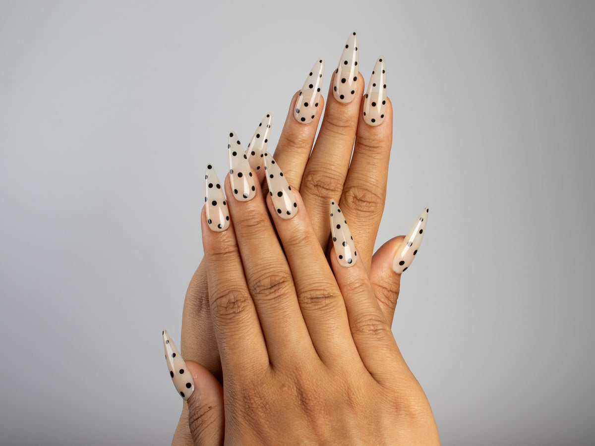 CC ME, stiletto press-on nails, long length, polka dots, view 6