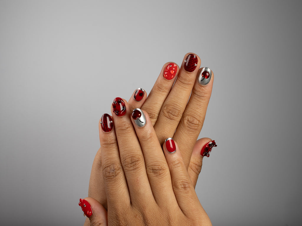 CHERRY FICTION, round press-on nails, short length, 3D, chrome, view 6