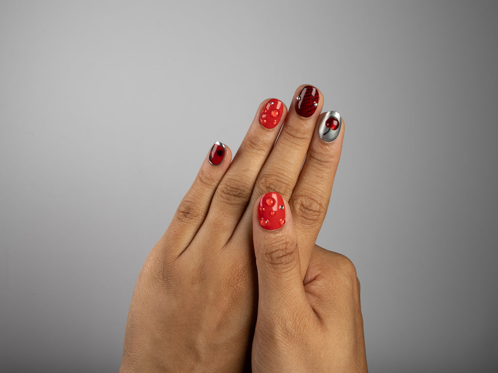 CHERRY FICTION, round press-on nails, short length, 3D, chrome, view 7
