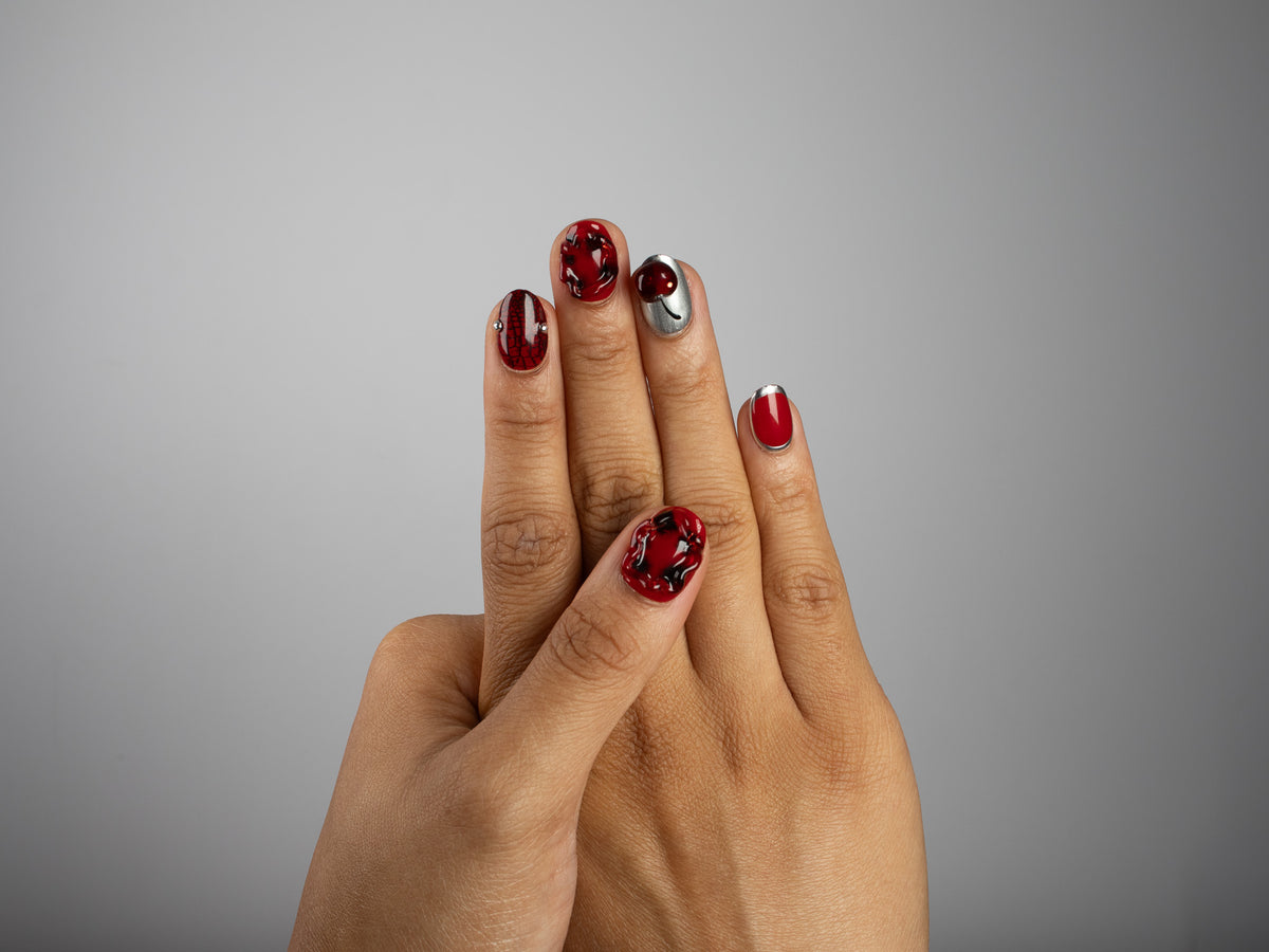 CHERRY FICTION, round press-on nails, short length, 3D, chrome, view 8