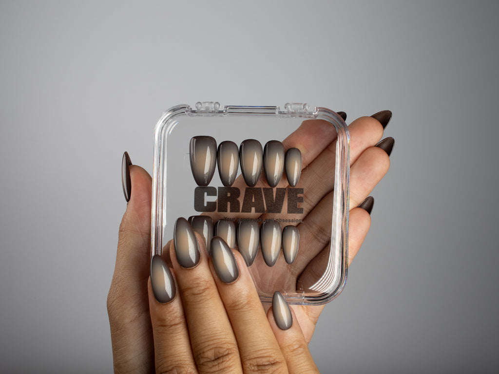 CONFIDENTIAL, almond press-on nails, medium length, fade, view 5