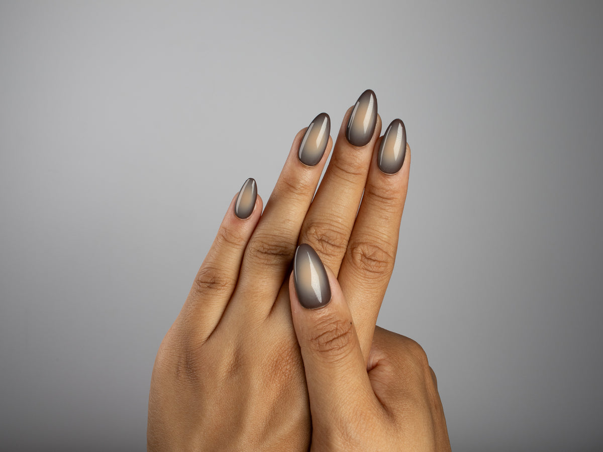 CONFIDENTIAL, almond press-on nails, medium length, fade, view 7