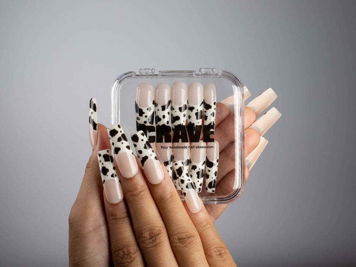 COUNTRY CLUB, square press-on nails, long length, animal print, French tip, view 5