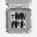 DARK DEVOTION, coffin press-on nails, medium length, 3D, chrome, view 1