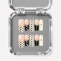 DOMINO, square press-on nails, medium length, 3D, French tip, polka dots, view 1