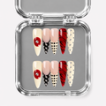 FINAL NOTICE, stiletto press-on nails, long length, 3D, animal print, French tip, polka dots, view 1