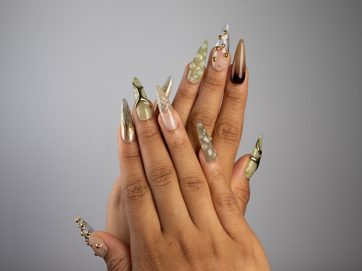 GREENHOUSE, stiletto press-on nails, long length, 3D, view 6