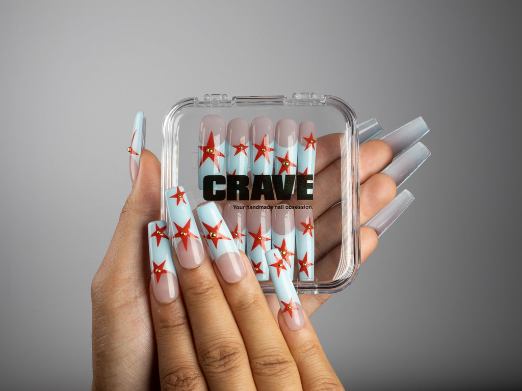 HALO, square press-on nails, long length, French tip, view 5