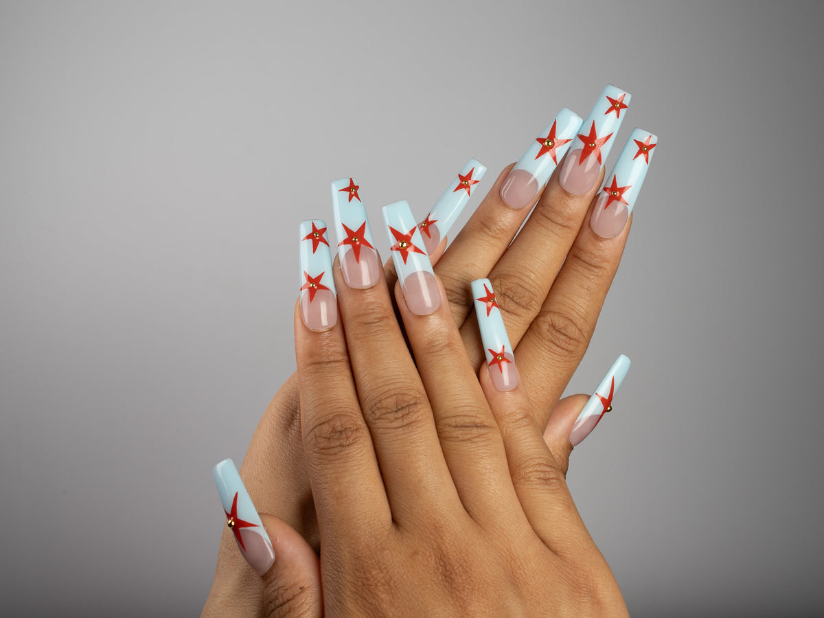 HALO, square press-on nails, long length, French tip, view 6