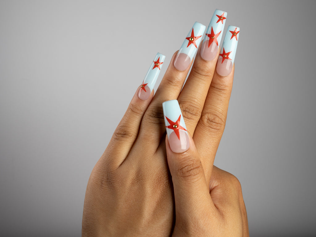 HALO, square press-on nails, long length, French tip, view 7