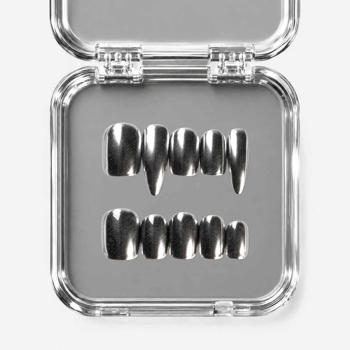LAST KISS, square press-on nails, short length, chrome, view 1