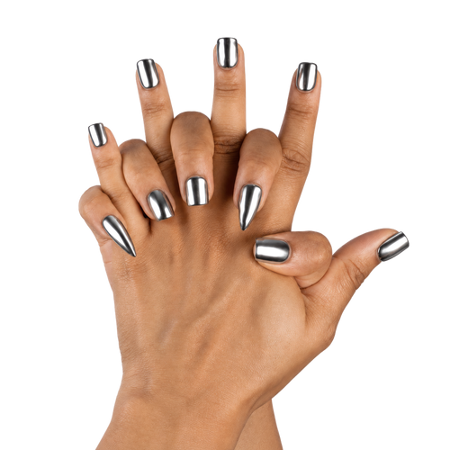 LAST KISS, square press-on nails, short length, chrome, view 2