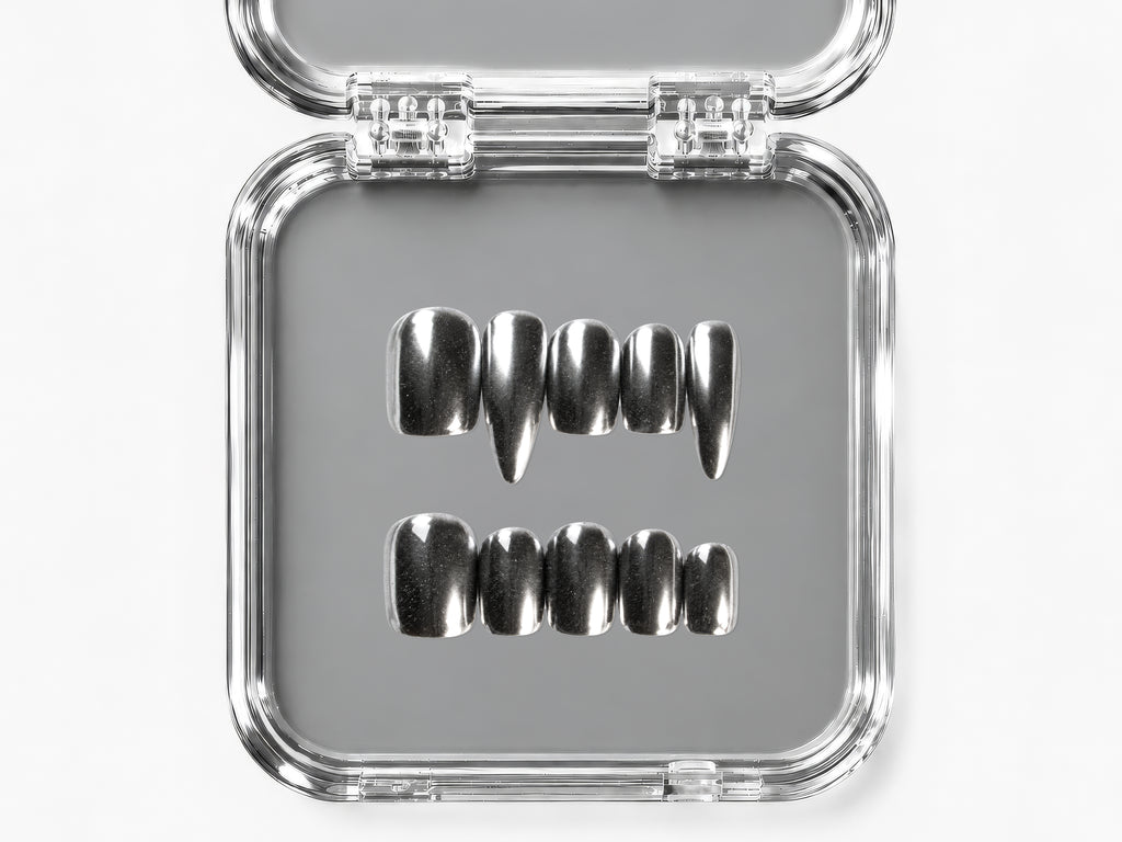 LAST KISS, square press-on nails, short length, chrome, view 4