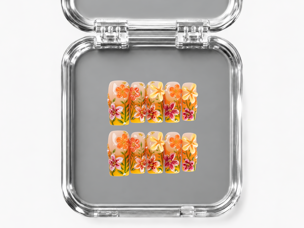 LATE BLOOMER, square press-on nails, medium length, 3D, view 4