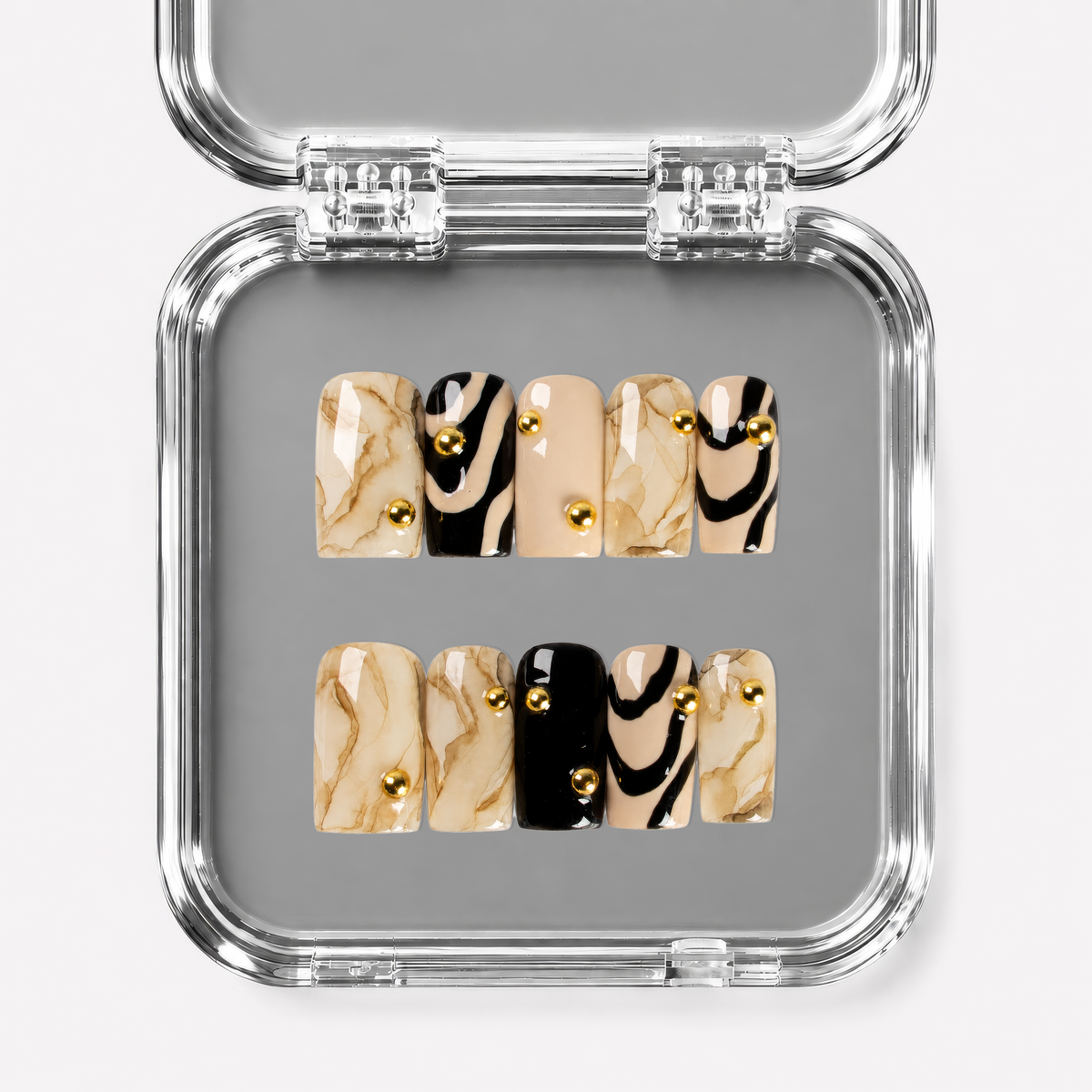 MARBLE ARCH, square press-on nails, medium length, 3D, view 1