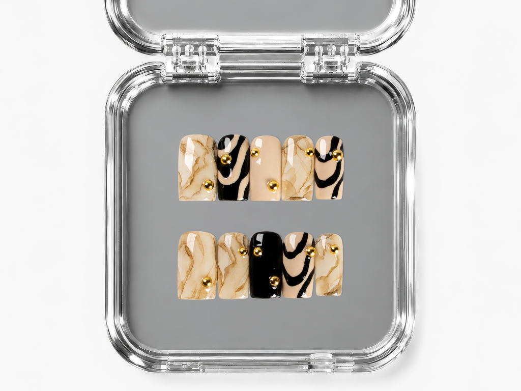 MARBLE ARCH, square press-on nails, medium length, 3D, view 4