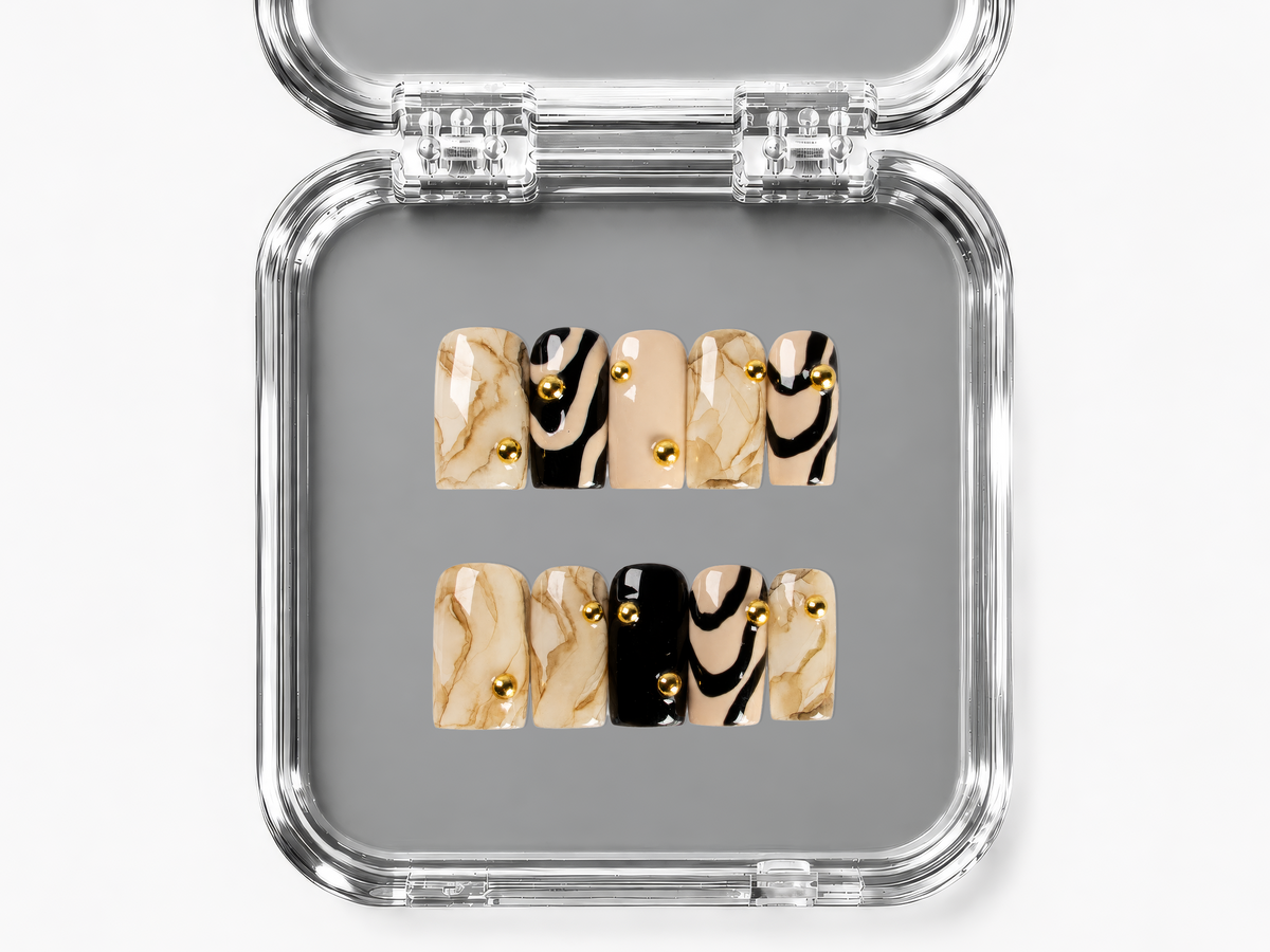 MARBLE ARCH, square press-on nails, medium length, 3D, view 4
