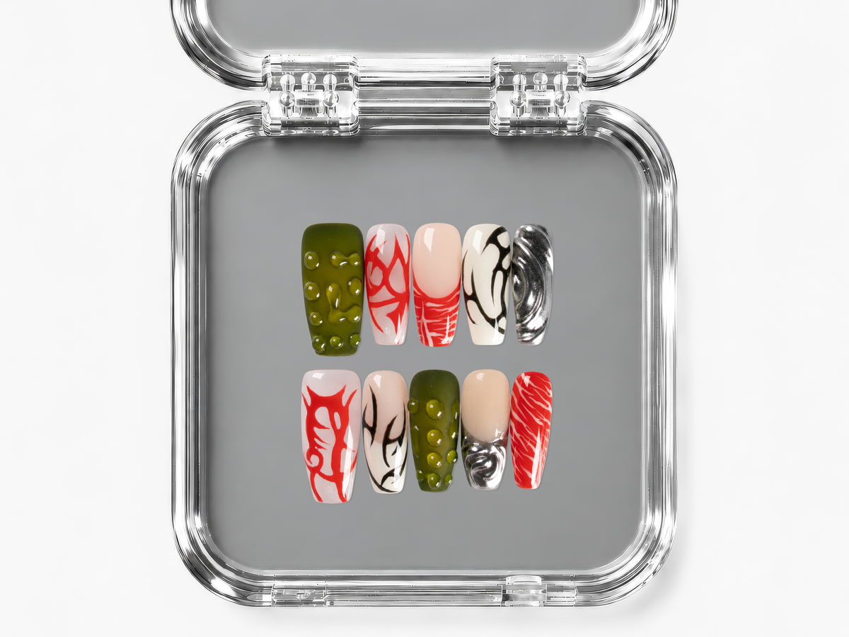 MOSH PIT, coffin press-on nails, medium length, 3D, chrome, view 4