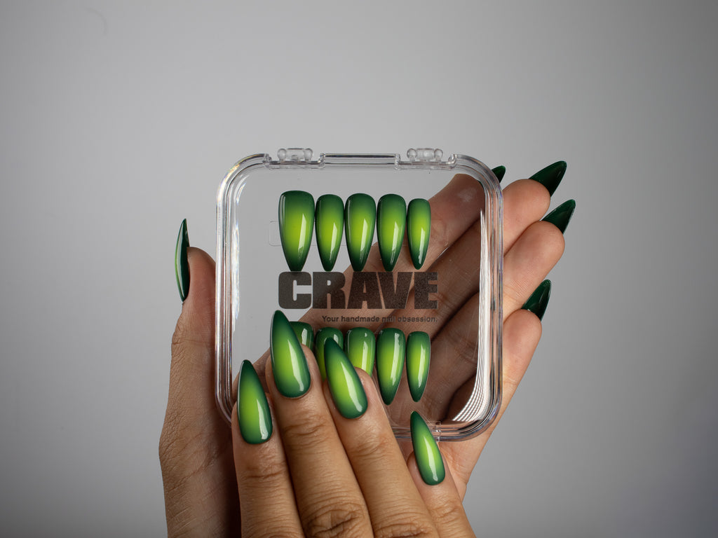 NIGHT VISION, stiletto press-on nails, medium length, fade, view 5