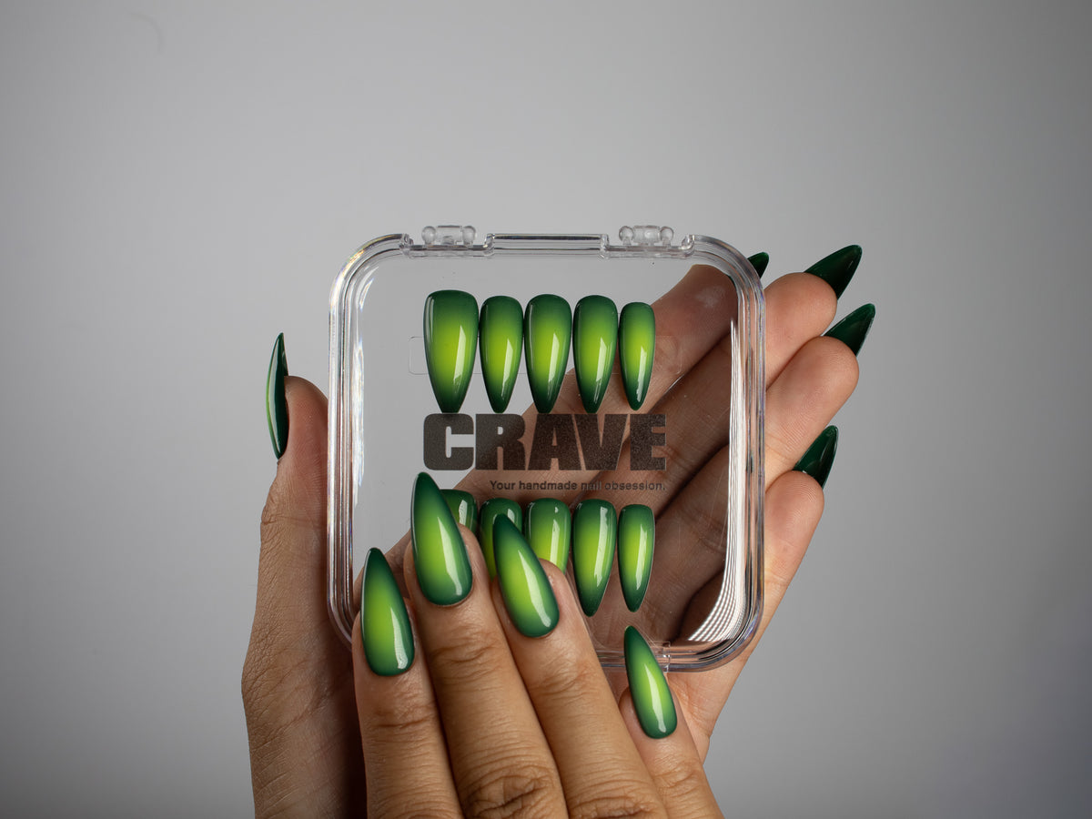 NIGHT VISION, stiletto press-on nails, medium length, fade, view 5