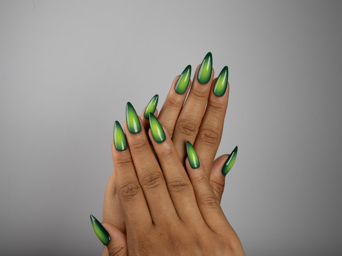 NIGHT VISION, stiletto press-on nails, medium length, fade, view 6