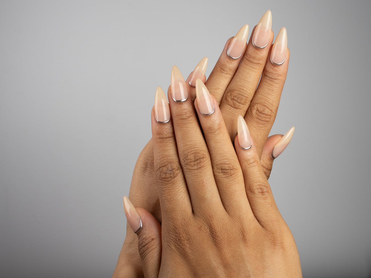NOTHING PERSONAL, stiletto press-on nails, medium length, chrome, solid, view 6