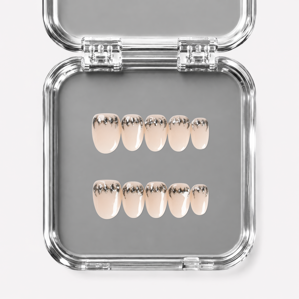 OVERBITE, round press-on nails, short length, chrome, view 1