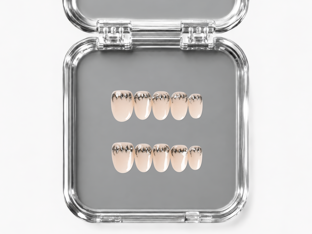 OVERBITE, round press-on nails, short length, chrome, view 4