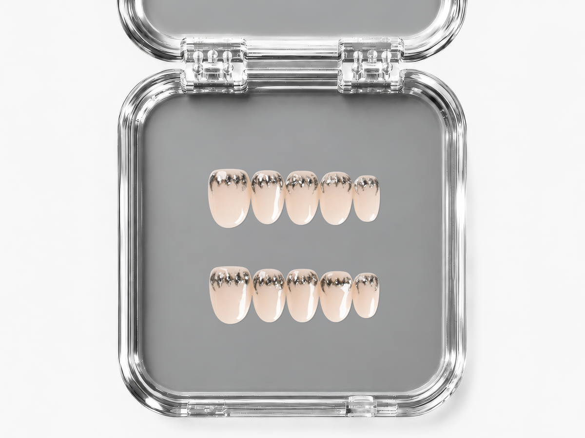 OVERBITE, round press-on nails, short length, chrome, view 4