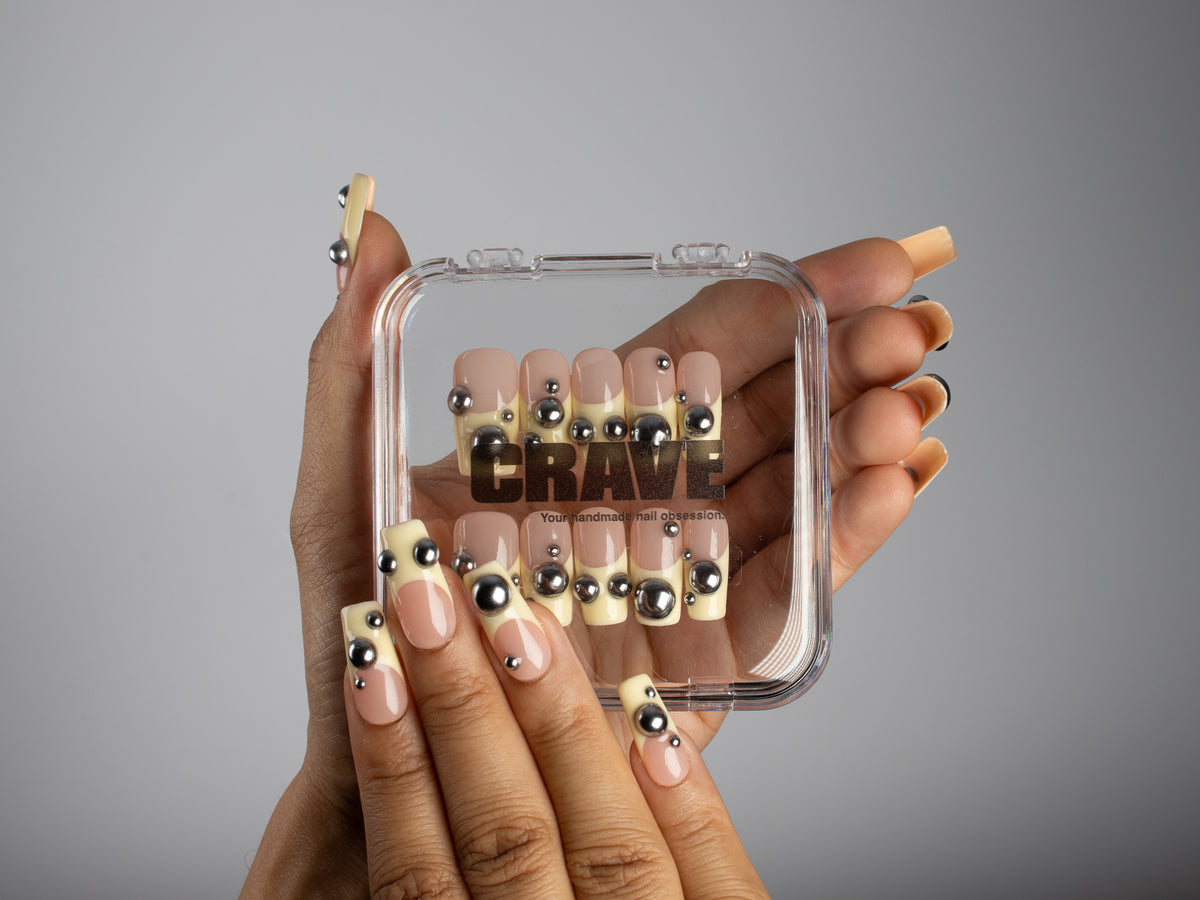 PINBALL, square press-on nails, medium length, 3D, French tip, view 5