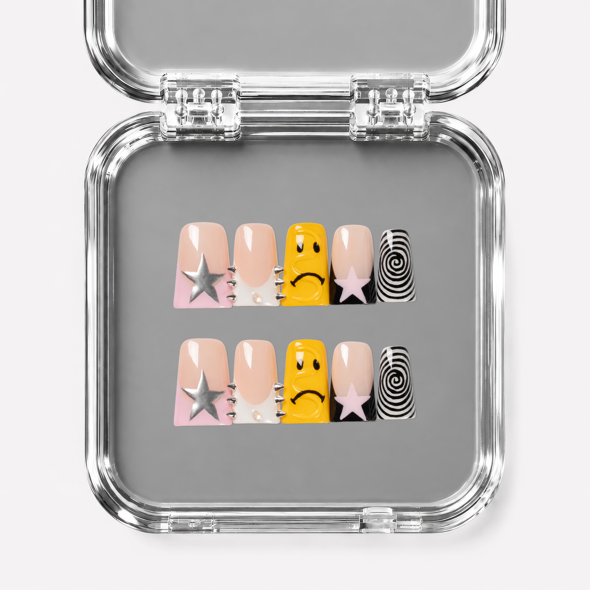 POLITE DISORDER, duck press-on nails, short length, 3D, French tip, view 1
