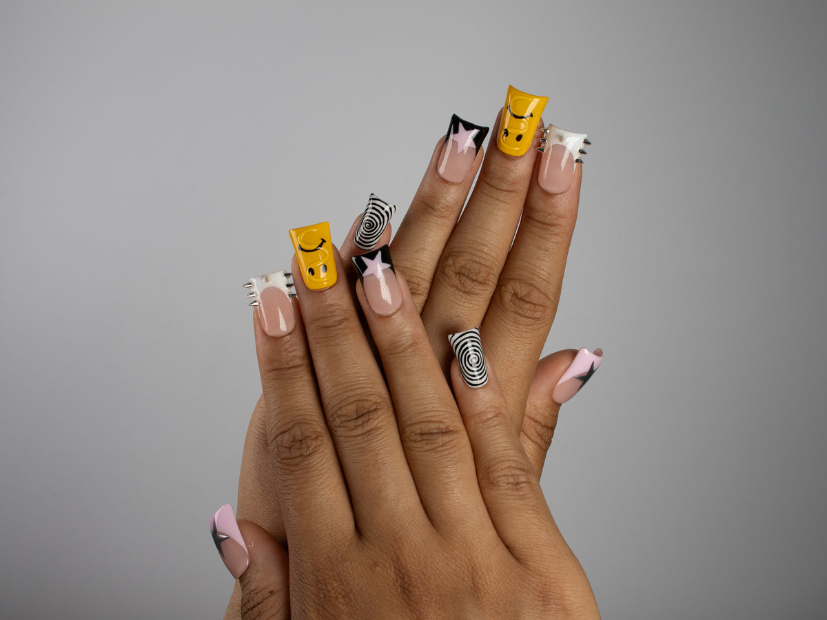 POLITE DISORDER, duck press-on nails, short length, 3D, French tip, view 6