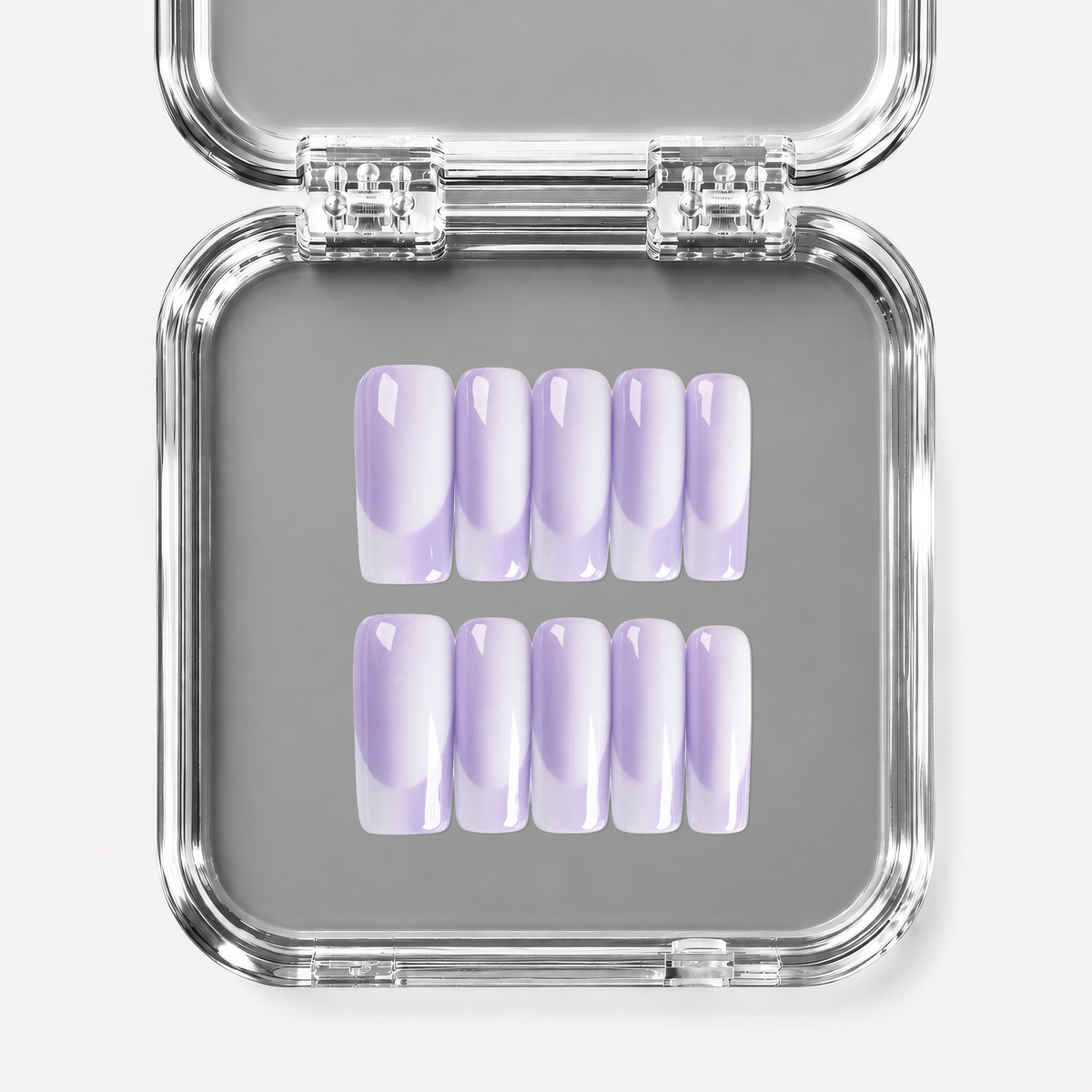 POWDER, square press-on nails, medium length, French tip, fade, view 1