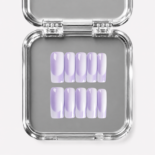 POWDER, square press-on nails, medium length, French tip, fade, view 1