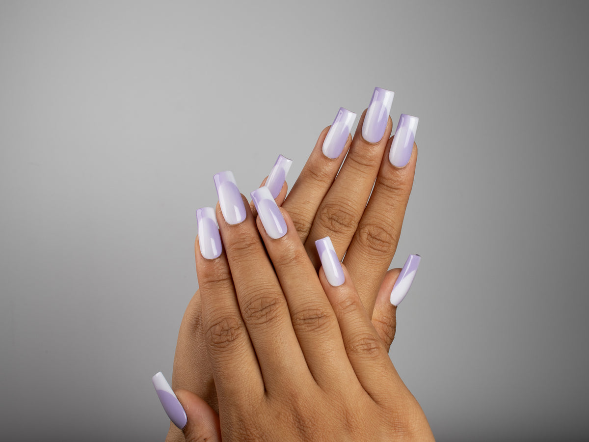 POWDER, square press-on nails, medium length, French tip, fade, view 6