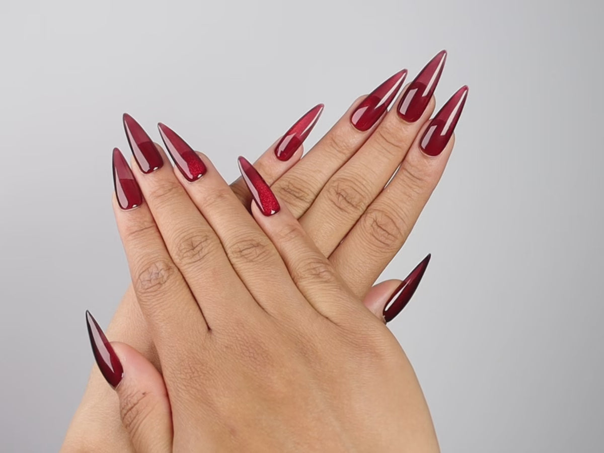 STAGE KISS, stiletto press-on nails, long length, cat-eye, video