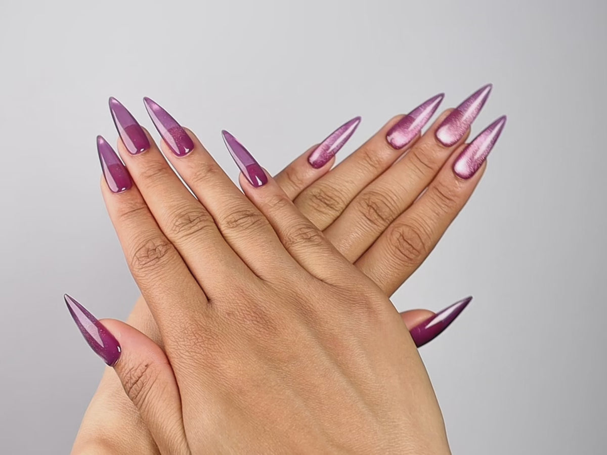 AFTER PARTY, press on nails stiletto, longueur longue, cat-eye, vidéo