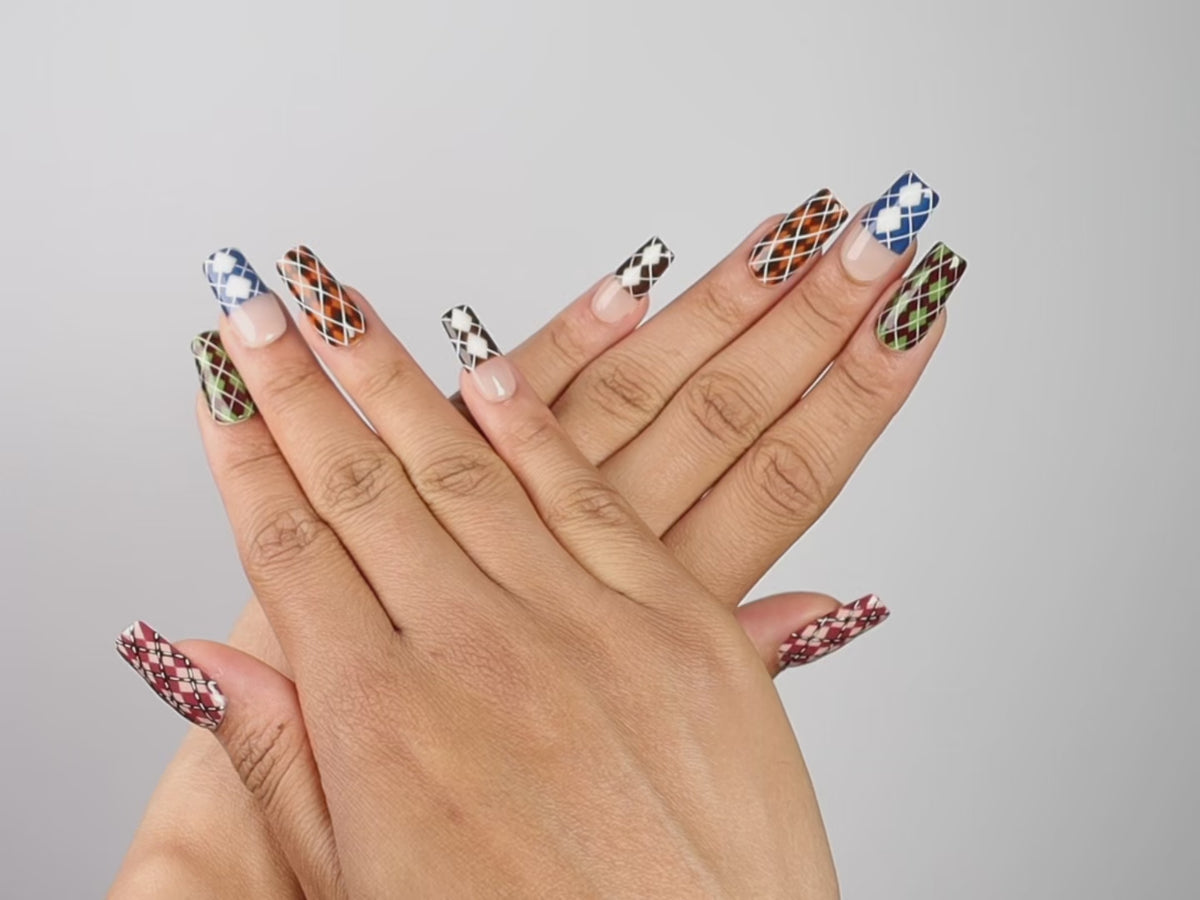 PREP SCHOOL, square press-on nails, medium length, French tip, video