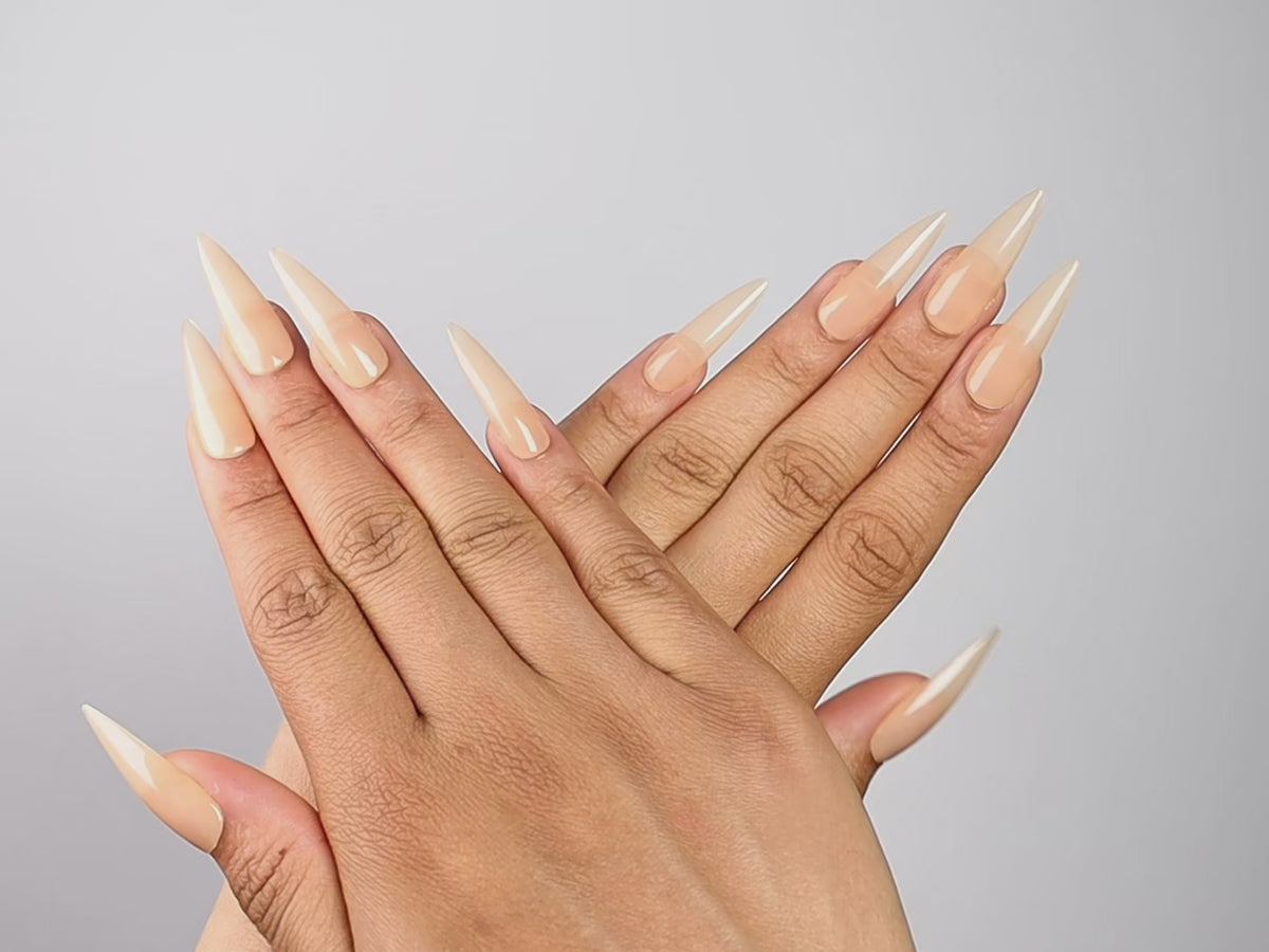 BARE MINIMUM, stiletto press-on nails, long length, solid, video