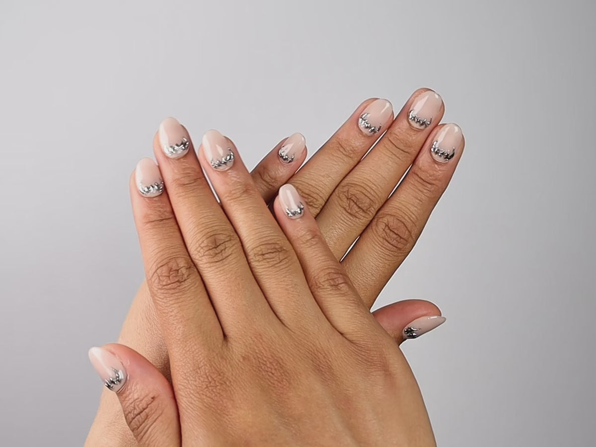 OVERBITE, round press-on nails, short length, chrome, video