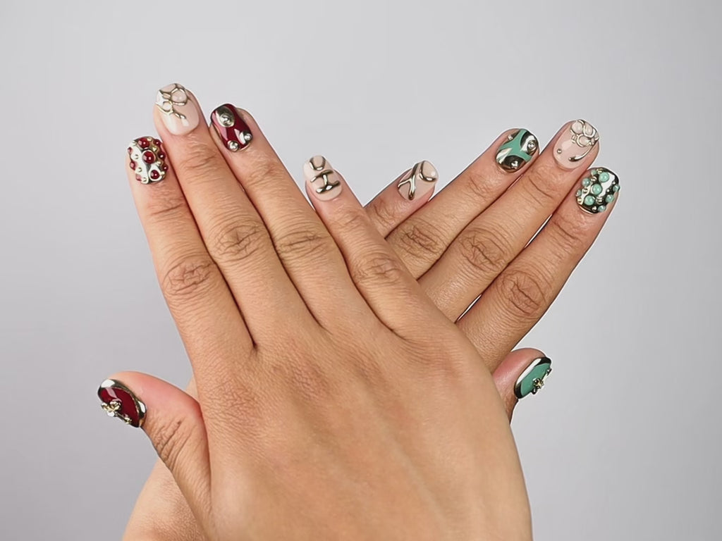 RELIC, square press-on nails, short length, 3D, video