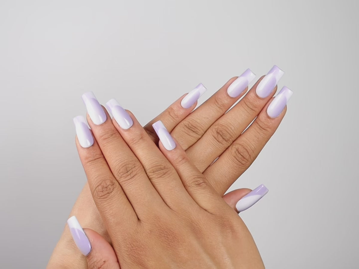 POWDER, square press-on nails, medium length, French tip, fade, video