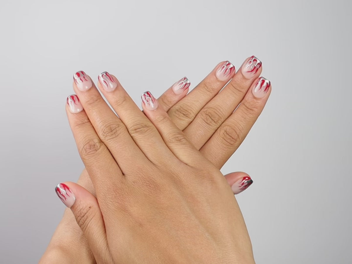 SPEED DATE, square press-on nails, short length, chrome, video