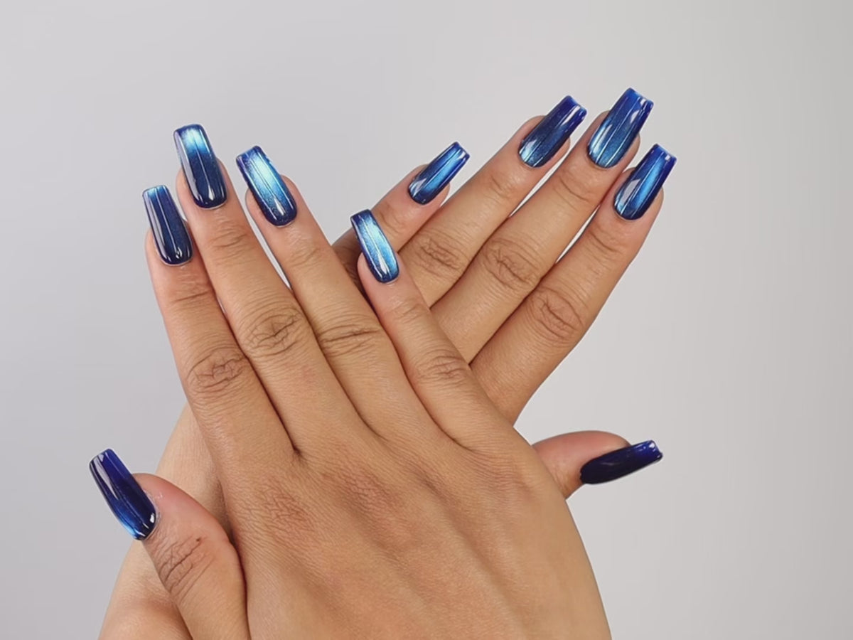 9 TO 5, square press-on nails, medium length, cat-eye, video