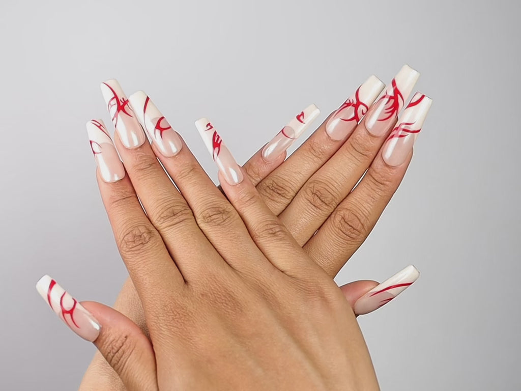 FRESH INK, square press-on nails, long length, French tip, video