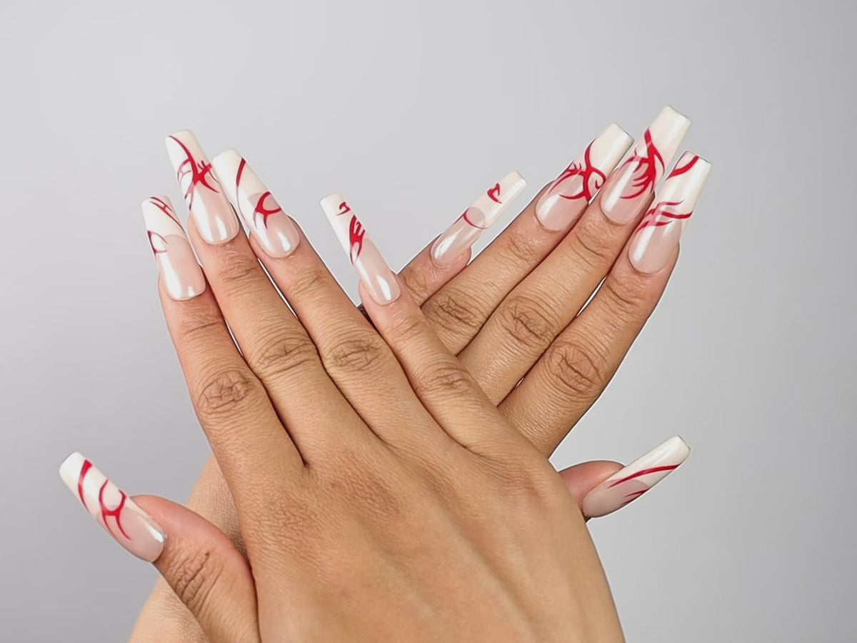 FRESH INK, square press-on nails, long length, French tip, video