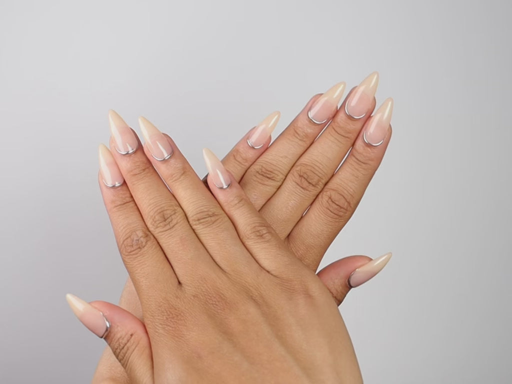 NOTHING PERSONAL, stiletto press-on nails, medium length, chrome, solid, video