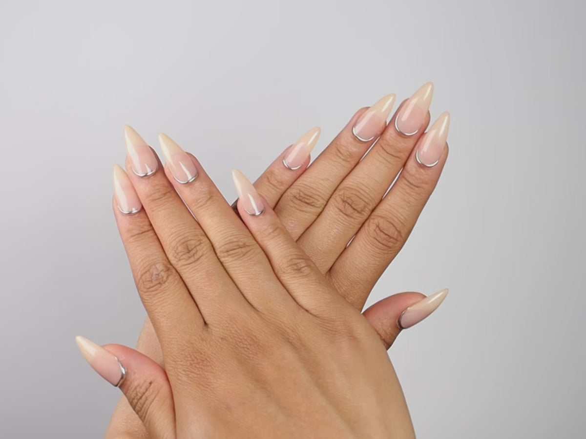 NOTHING PERSONAL, stiletto press-on nails, medium length, chrome, solid, video